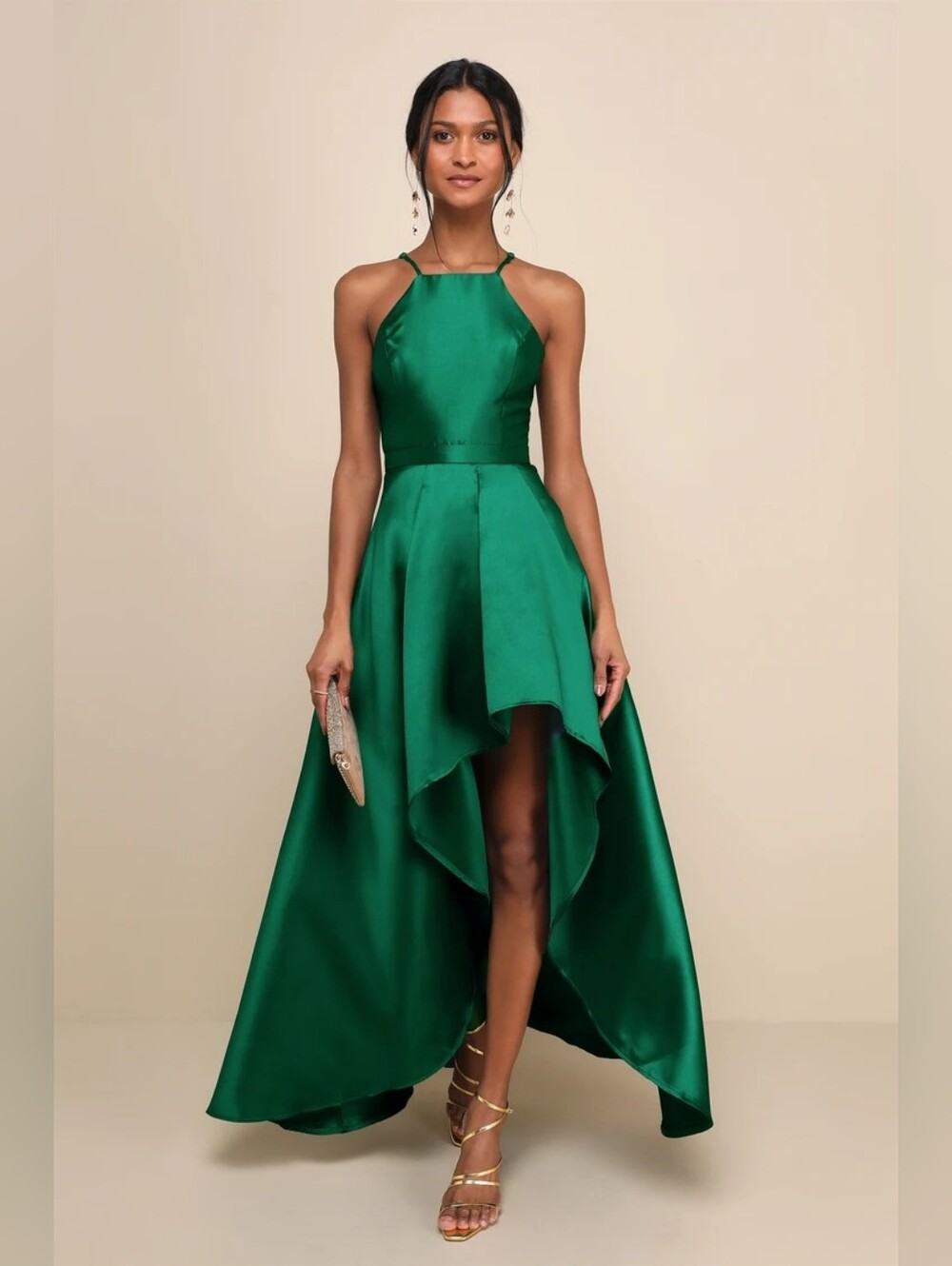 NWT Lulus Broadway Show Emerald Green High-Low Gown Size M